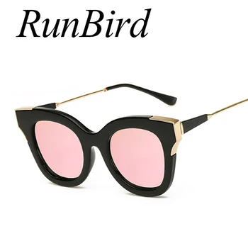 RunBird Cat Eye slnečné Okuliare Ženy Najnovší Módny Návrhár Povlak Zrkadlá Kovov Ohýbaním Chrámu Slnečné Okuliare Feminino UV400 607R