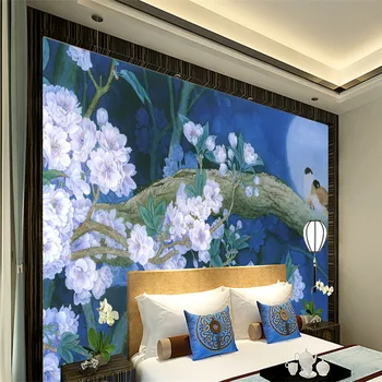 Ručne maľované Foto Tapety 3D Čínsky Štýl Klasické nástenné Maľby Kvetov, Vtákov Stenu Papiere Lese Maľovanie na Obývacia Izba Steny