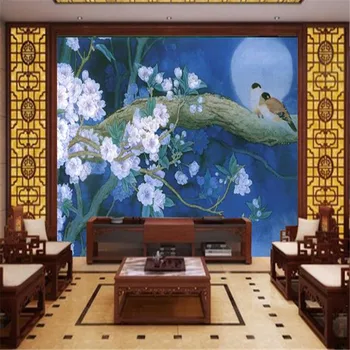 Ručne maľované Foto Tapety 3D Čínsky Štýl Klasické nástenné Maľby Kvetov, Vtákov Stenu Papiere Lese Maľovanie na Obývacia Izba Steny