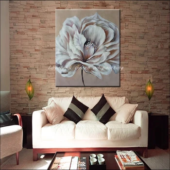 Ručne Maľované Moderné Abstraktné Biele Kvety Olejomaľba Na Plátne Nástenné Maľby Nástenné Art Obraz Pre Domáce Dekorácie Č Rám