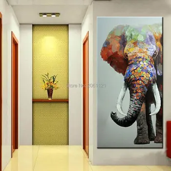 Ručne maľované veľká slon stenu umenie abstraktné textúrou vertikálne živočíšneho oleja obrazy na chodbe, hale obývacia izba dekor