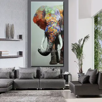 Ručne maľované veľká slon stenu umenie abstraktné textúrou vertikálne živočíšneho oleja obrazy na chodbe, hale obývacia izba dekor
