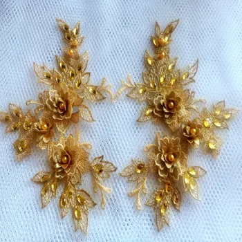 Ručne vyrobené žltá výbava čipky nášivka s krištáľovo perličiek kamienkami škvrny 18*14 cm pre šaty príslušenstvo