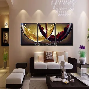 Ručné farba nápady kuchyňa dekoratívne olejomaľby na plátne víno a Šampanské poháre na víno plátno obrazu dekorácie umenie