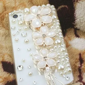 Ručné Luxusné Dizajnér Bling Farebné Špeciálne Crystal Pearl Flower Veselý puzdro Pre iPhone X 4S, 5S 5C 6/6P 7/7P 8/8P Prípade