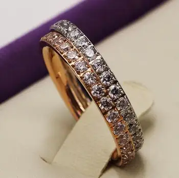 Ruža zlatá farba plný crystal prstene pre ženy joyas 2017 aneis, módne nerezový krúžok anel feminino zirkónmi, šperky