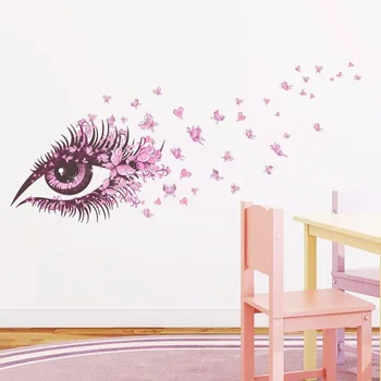 Ružová DIY Tvár Motýle Nálepky na Stenu Miestnosti, Domáce Dekorácie Vymeniteľné Krásne Oči Odtlačkový Umenie Vysokej Kvality