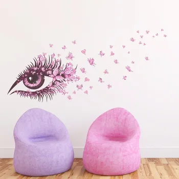 Ružová DIY Tvár Motýle Nálepky na Stenu Miestnosti, Domáce Dekorácie Vymeniteľné Krásne Oči Odtlačkový Umenie Vysokej Kvality