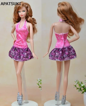 Ružová Fialová Módne Bábiky Oblečenie Sexy Mini Šaty Pre Bábiky Barbie Jeden Kus Montáž Vestido Šaty Pre 1/6 BJD Bábika Šaty