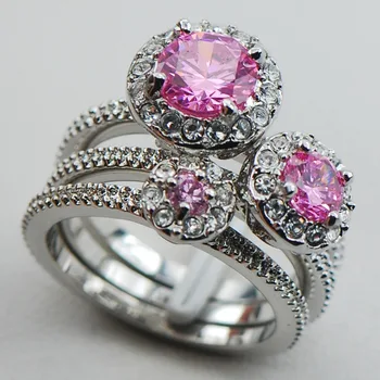 Ružová Kunzite 925 Sterling Silver Kvalitné dámske Šperky Zapojenie Svadobné Tri Veľkosť Prsteňa 6 7 8 9 10 F1123