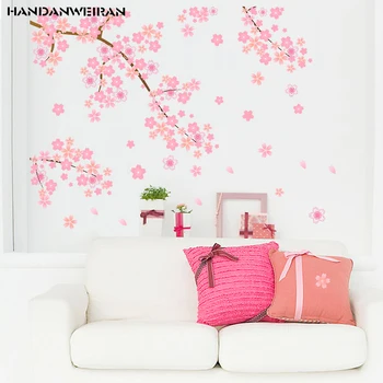 Ružová čerešňa samolepky na Stenu Romantický domov deco obývacia izba, spálňa dekoračné samolepky na stenu Vymeniteľné Vinylové Nálepky