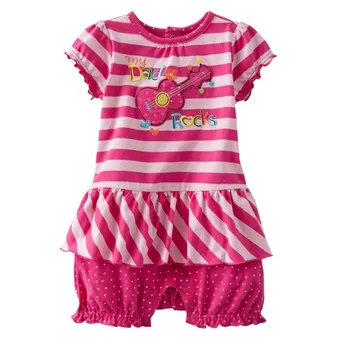 Ružový prúžok dievčatká Romper Novorodenca jumpsuit rock guitar módne baby girl šaty, kostým remienky