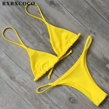 RXRXCOCO Bikiny Žien 2018 Plavky Micro Bikini Set Obväz plavky S uväzovaním za Popruh Plavky Remeň Biquinis Plaviek