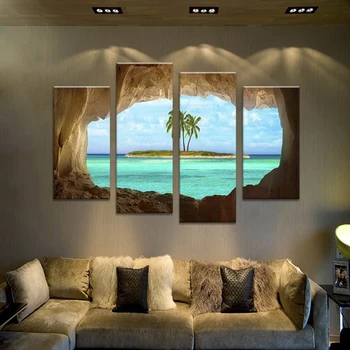 Rám HD Vytlačené Moderné Plátno Obývacia Izba Obrázky 4 Panel Kokosové Palmy Ostrov Maľovanie na Stenu Umenie Modulárny Plagát Domova