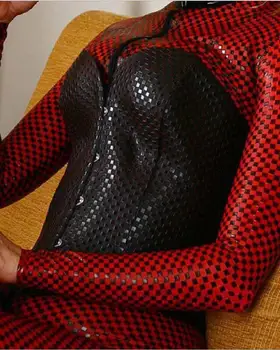 S-4XL Motocyklové Oblečenie Kombinézu lakovanej Kože Sexy Čiernom A Červenom Flitrami Hry spodné Prádlo Pre Ženy Jumpsuit Longsleeves T1403