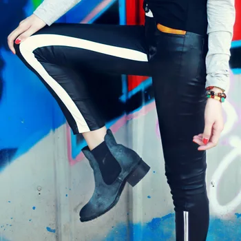 S-5XL! dámske módne elastické farebný blok kožené nohavice slim ceruzkou nohavice bežné zips tesný Spevák kostýmy oblečenie