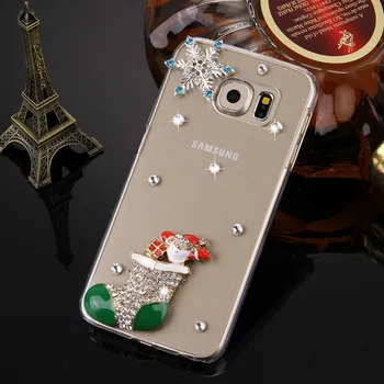 S6 G920 Telefón puzdro pre Samsung Galaxy S5 / G900 Vianočné Série Vzor, Diamond Pokryté Kožený Kryt S7 / G930 PC Prípade