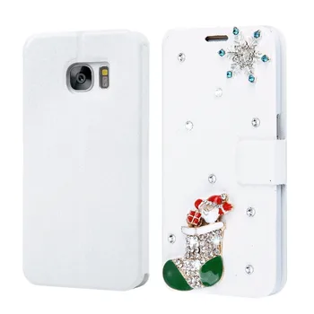 S6 G920 Telefón puzdro pre Samsung Galaxy S5 / G900 Vianočné Série Vzor, Diamond Pokryté Kožený Kryt S7 / G930 PC Prípade