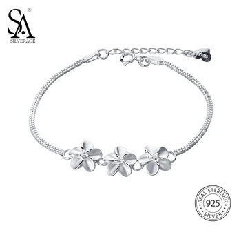 SA SILVERAGE Reálne 925 Sterling Silver Kvety Reťaz Prepojenie Náramok pre Ženy, Jemné Šperky 925 Silver Kúzlo, Náramky, Prívesky