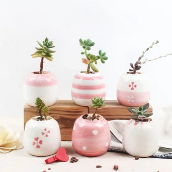 Sada 6 Mini Keramické Sukulentných Rastlín Hrniec Ručné Ružový Porcelán Ploche Kvetináč Domova kvetináče Bonsai Kvetináč