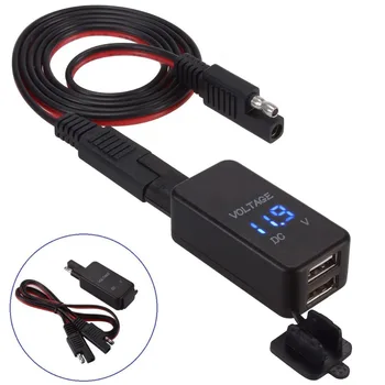 SAE USB kábel Kábel Adaptéra s Modrým Voltmeter 4.2 Dual USB Nabíjačku na Motocykel pre Chytré telefóny, Tablety, GPS