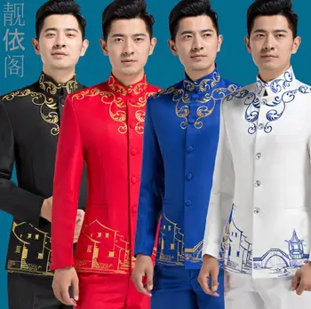 Sako mužov formálne šaty najnovšie kabát čínsky tunika vyhovovali mužov kostým homme masculino svadby manželstva svadobné obleky pre mužov zborové biela
