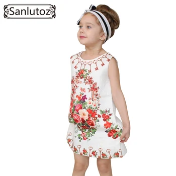 Sanlutoz Dievča Šaty Flower Deti Oblečenie 2016 Deti Oblečenie Značky Dievčatá Oblečenie pre Party Dovolenku Batoľa