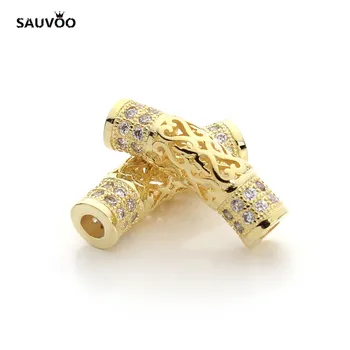 SAUVOO 2ks/veľa ružové Zlato/Gold/Ródium Farba CZ Kryštálmi Micro Pave Trubice Korálky Konektory pre DIY Šperky, Náhrdelníky, Takže F3195