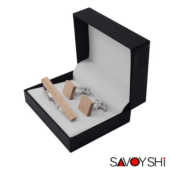 SAVOYSHI Low-key Luxusné Drevo Kravatu, manžetové gombíky, Klipy Sady Stručné Ryža, biele Módy manžetové Business Darček Značky šperkárstvo