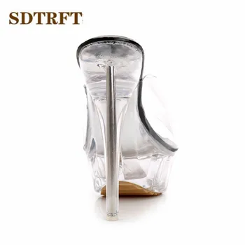 SDTRFT flip flops PLUS:35-43 Lete Crystal Platformu 14 cm Tenké Vysoké Podpätky Módne Stiletto Sandále Transparentné Topánky Žena čerpadlá