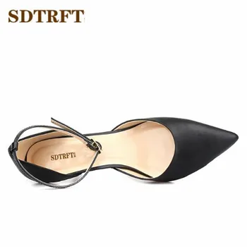 SDTRFT Plus Veľkosť:35-44 45 46 Lete D'Orsay Sandále 2017 Letné topánky žena Elegantný 7 cm tenké Vysoké Podpätky Típat Prst Pracky čerpadlá