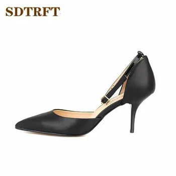 SDTRFT Plus Veľkosť:35-44 45 46 Lete D'Orsay Sandále 2017 Letné topánky žena Elegantný 7 cm tenké Vysoké Podpätky Típat Prst Pracky čerpadlá