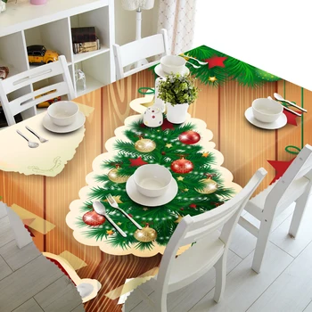 Senisaihon 3D obrus Radostné Vianoce Strom Vzor Nepremokavé tkaniny Zahustiť Obdĺžnikový Svadobné Obrus bytového Textilu