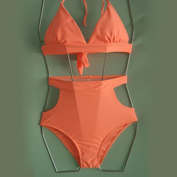 Sexy Biquini 2018 Nové Pevné Plavky Ženy Vysoký Pás Bikini Set Čalúnená Plavky S Push Up Plavky Brazílsky Letné Plážové Oblečenie