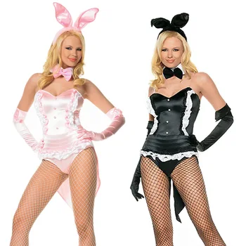 Sexy Dovolenku Black/Pink Poslušne Smoking Bunny Dievča Vyhovovali Dospelých Zvierat Maškarný Kostým Zajaca Clubwear Hra Uniformy Cosplay