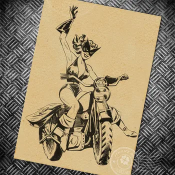 Sexy lady motocykel Vintage Poster filmu plagát kraft papier maľovanie bar vytlačí plagáty, nálepky na stenu obrázok retro dekorácie