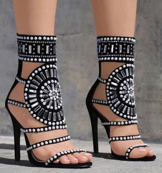 Sexy Ženy Bling Bling Crystal Šaty, Sandále Tenké Strappy Topánky Okrúhly Tvar Dizajn Korálkové Diamond T-štádiu Sandále Dráhy Topánky