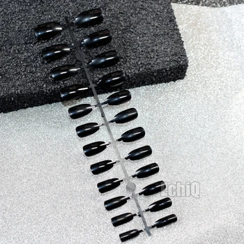 Shinning Celý Povrch Nechtov Tipy Black Rakva Dizajn Stredných Falošné Nechty Ploché Stiletto DIY Manikúra Akryl Faux Ongles E25B