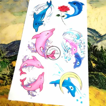 SHNAPIGN Modrá Ružová Dolphin Dočasné Tetovanie Body Art Rameno Flash Tetovanie Nálepky 17*10 cm Nepremokavé Falošné Henna Bezbolestné Nálepky