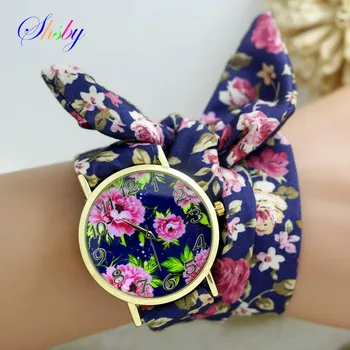 Shsby nový dizajn Dámy kvet handričkou náramkové hodinky zlaté módne ženy šaty hodinky vysoko kvalitnej tkaniny sledovať sladké dievčatá sledovať