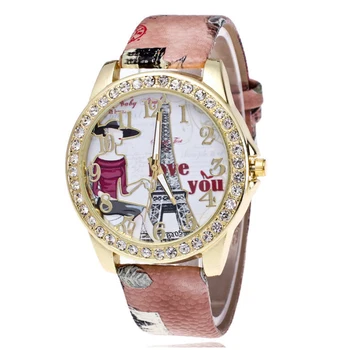 Shsby Značky Eiffelova Veža Kožený Remienok náramkové hodinky Dámske Drahokamu Quartz Hodinky Ženy šaty Hodinky femme láska Bežné hodinky