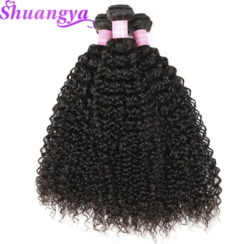 Shuangya 4 Zväzky Brazílsky Kinky Afro Kučeravé Vlasy, 8-28 Palcový Ľudské Vlasy Väzbe Zväzky Prirodzené Farby Non Remy Vlasy Rozšírenia
