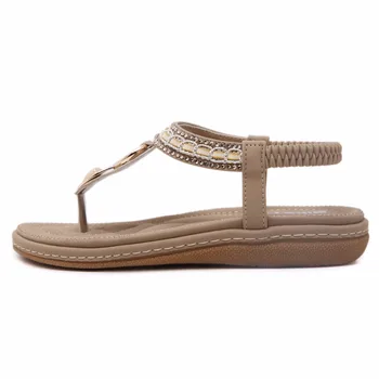 SIKETU nové žien Bohemia Ploché sandále, topánky žena String Perličiek flip flop Kovové Dekorácie plážové sandále ležérne topánky veľkosť 35-45