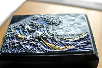 Silikónové Formy Tmavé Veľká Vlna Mimo Kanagawa Mydlo Bar V Metalických Farbách Modrej Vlny a Zlato Lode ručné DIY mydlo plesne
