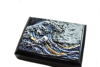 Silikónové Formy Tmavé Veľká Vlna Mimo Kanagawa Mydlo Bar V Metalických Farbách Modrej Vlny a Zlato Lode ručné DIY mydlo plesne