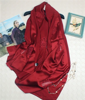 Silk satin hladké dámske módne duté z luxusné výšivky šatku, šál pashmina 105x195cm super veľká veľkosť