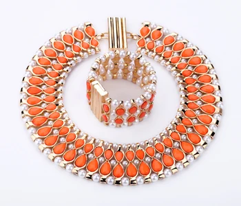 Simulované Pearl Orange Waterdrop Široký Robustný Veľký Vyhlásenie Náhrdelník Parfum Ženy Strany Náhrdelník Luxusné Šperky Vianočný Darček
