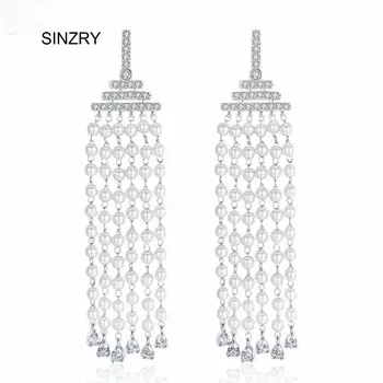 SINZRY Luxusné svadobné dlhý strapec imitácia perly visieť náušnice kubický zirkón elegantné svadobné Náušnice