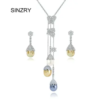 SINZRY luxusné šperky AAA Cubic Zirconia strapec náhrdelníky náušnice set Hot imitácia perly svadobné šperky set pre ženy