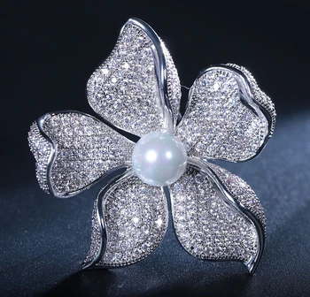 SINZRY Luxusné šperky príslušenstvo, biela Farba, kubický zirkón pevná pearl flower brošňa pin ženy šatky pracka